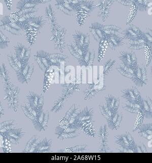 Seamless Christmas pattern with pine, holly berry in graphic style. Stock Vector