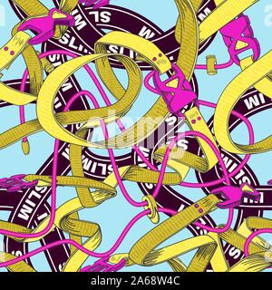 Belt seamless pattern with plastic clasp. Trendy sport textile design. Stock Vector