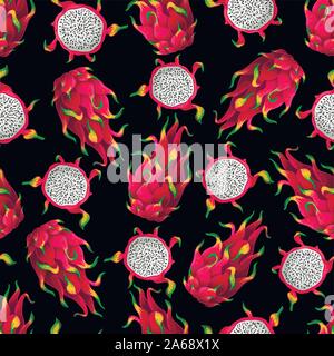 Seamless pattern with pitahaya, dragon fruit. Vector. Stock Vector