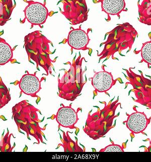 Seamless pattern with pitahaya, dragon fruit. Vector. Stock Vector