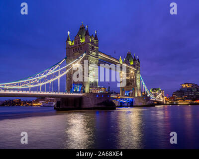 Tower Bridge over the river Thames at dusk, London, UK. Stock Photo