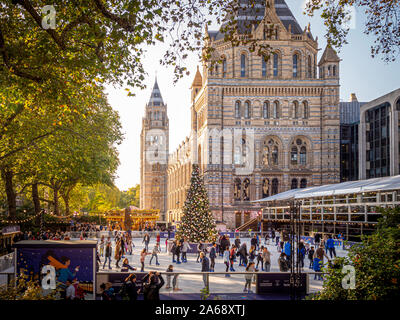 Outdoor ice rink at the Natural History Museum, London, UK. Stock Photo