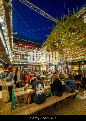 Carnaby’s iconic Kingly Court, a three-storey alfresco food and dining destination in the heart of London’s West End. Stock Photo