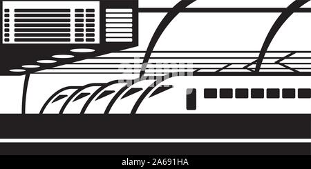 High speed trains on platform at railway station - vector illustration Stock Vector