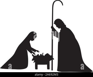 cute holy family silhouette manger characters Stock Vector