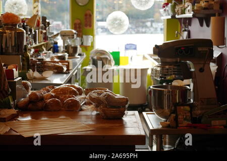 Boothbay Harbor, ME / USA - October 20, 2019: The kitchen and bakery at Eventide Specialties Stock Photo