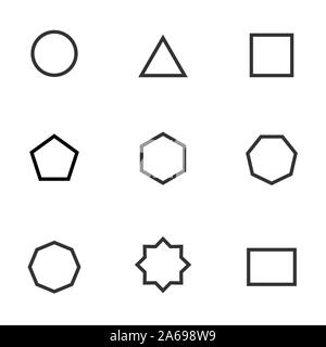 Set of black and white geometric shape. Simple geometric figures icon collection. Linear icon flat style, vector illustration Stock Vector