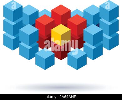Blue cubes logo with red segments Stock Vector