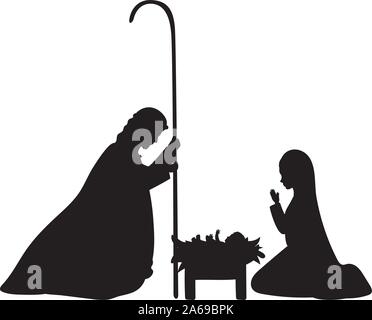 cute holy family silhouette manger characters Stock Vector