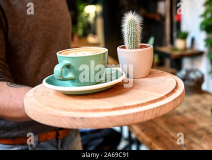 Berlin, Germany. 24th Oct, 2019. Coffee and houseplants are offered at Café´ 'The Greens'. (To Korr ' Green and chic: Young city dwellers let plant market boom' of 25.10.2019) Credit: Britta Pedersen/dpa-Zentralbild/dpa/Alamy Live News Stock Photo
