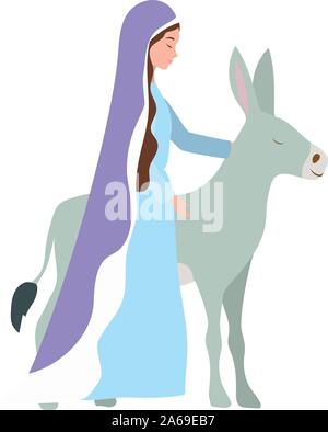mary virgin with mule manger characters Stock Vector