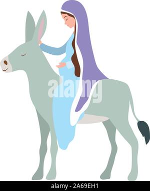 mary virgin with mule manger characters Stock Vector