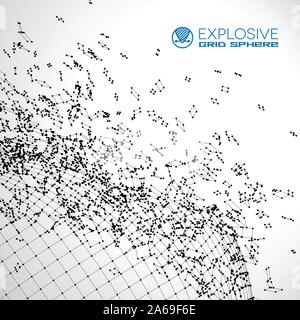 Exploded grid made of connected dots Stock Vector