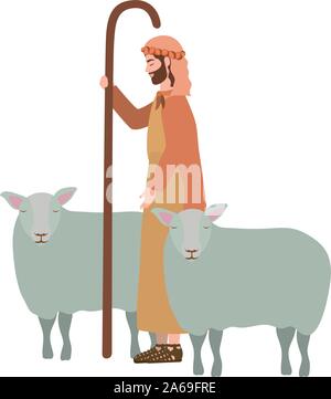 saint joseph with sheeps manger characters Stock Vector