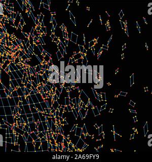 Exploded grid made of connected dots Stock Vector
