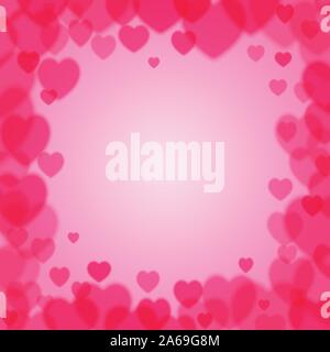 Valentines Day square frame with scattered bokeh hearts Stock Vector
