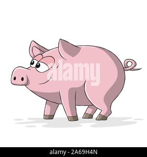 Funny cartoon pig. Hand drawn vector illustration with separate layers. Stock Vector