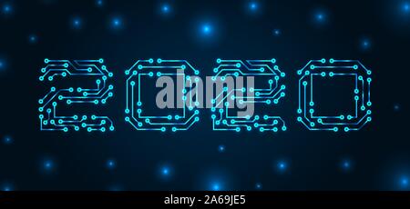 Text 2020 Made in Circuit Texture, Banner for Happy New Year - Illustration Vector Stock Vector