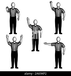 Retro style collection set of drawing illustration showing a basketball referee or official with different hand signals on isolated background done bl Stock Photo