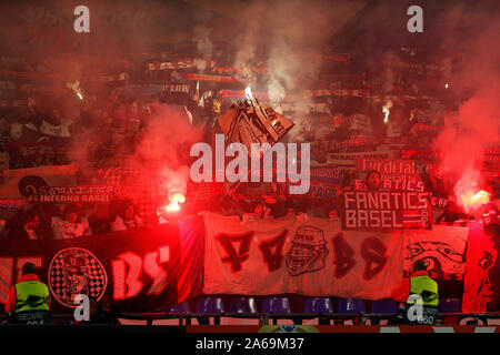 Madrid, Spain. 24th Oct, 2019. Supporters of FC Basel celebrate during the UEFA Europa League match between Getafe CF and FC Basel at the Coliseum Alfonso Perez in Madrid.(Final score; Getafe CF 0:1 FC Basel) Credit: SOPA Images Limited/Alamy Live News Stock Photo