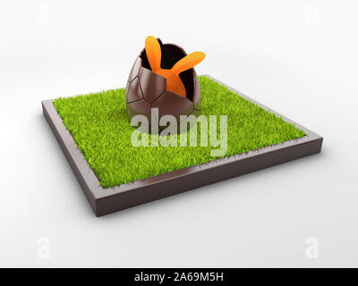 3d Rendering of Chocolate Easter egg with the top broken. Stock Photo