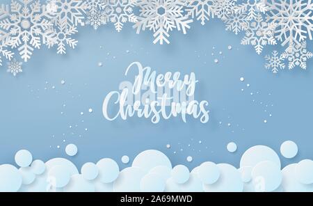 Origami paper art of Snowflake in winter season with text Merry Christmas, Merry Christmas and Happy New Year Stock Vector