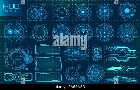 Futuristic VR Head-up Display Design. Technology Set Elements - Illustration Vector Stock Vector