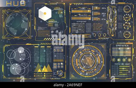 Set HUD Elements for Futuristic Design. Interactive User Interface Control Panels - Illustration Vector Stock Vector