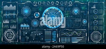HUD UI for Business App. Futuristic User Interface Head-up Display and Infographic Elements - Illustration Vector Stock Vector