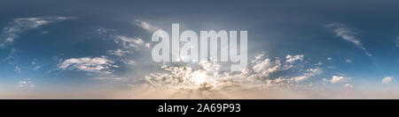 Seamless cloudy blue sky before sunset hdri panorama 360 degrees angle view with zenith and beautiful clouds for use in 3d graphics as sky dome or edi Stock Photo