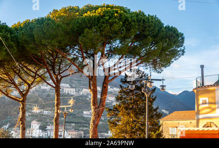Ravello, a splendid village and tourist resort on the famous Amalfi Coast, with the Gulf of Naples behind and near Amalfi, Sorrento and Pompeii. Stock Photo