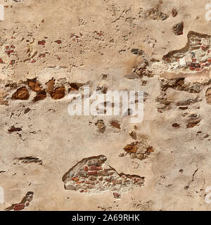 Seamless texture of the old wall with partially flaked plaster and protruding stones and bricks. Pisa. Italy. Stock Photo