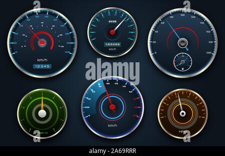 Set Speedometers, Icon group with Dials, Panel Control, Indicator - Illustration Vector Stock Vector