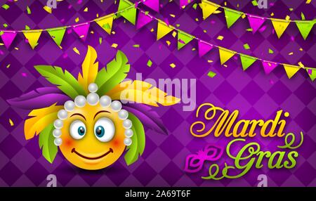 Mardi Gras Carnival Party Banner, Lettering Template for Masquerade - Illustration Vector Stock Vector