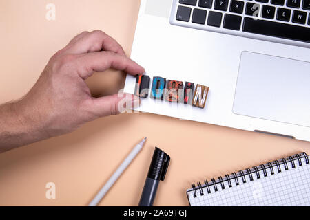 Login word made from colorful wooden alphabet letters. Social media, email, games and financial services Stock Photo