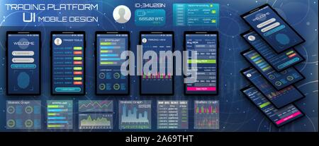 Template for Trading Platform. Mobile Banking Cryptocurrency UI - Illustration Vector Stock Vector