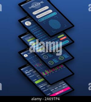 Online Statistics and Data Analytics, Mobile Platform Application for Work, Trading - Illustration Vector Stock Vector