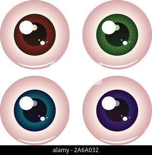 Illustration of eye balls in different colors on white background. Stock Vector