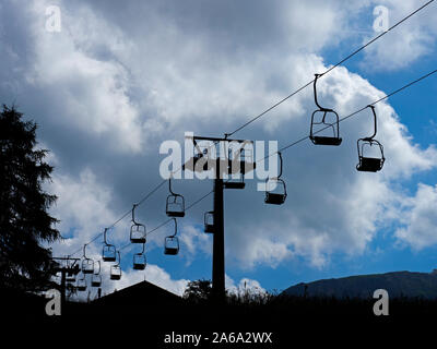 Ski lift Seiser Alm Dolomites plateau largest Alpine meadow in Europe Stock Photo