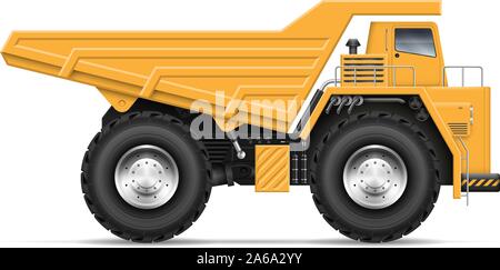 Quarry dump truck view from side isolated on white background. Construction and mining vehicle vector template, easy editing and recolor Stock Vector