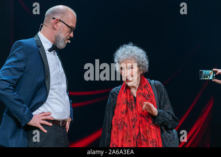 FRANKFURT AM MAIN, Germany - October 19 2019: Thomas Böhm and Margaret Atwood at 71st Frankfurt Book Fair / Buchmesse Frankfurt Stock Photo