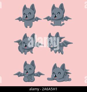 Set of cute bats on pastel background. Stock Vector