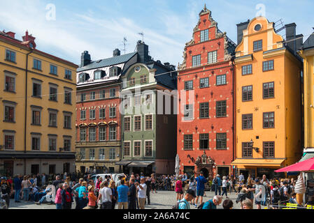 Gamla Stan Stockholm, view in summer of the colorful market square (Stortorget) of Stockholm Old Town (Gamla Stan), Sweden. Stock Photo