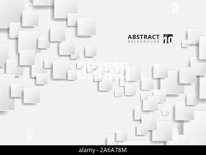 Abstract white geometric squares shape overlapping pattern on gray background. Vector illustration Stock Vector