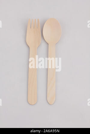 kitchenware set of wooden spoon and fork isolated on white background Stock Photo