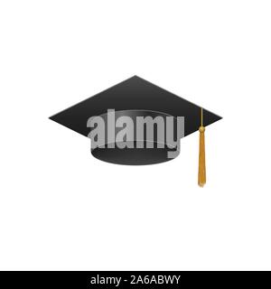 3d realistic Graduation university black cap. vector illustration Stock Vector