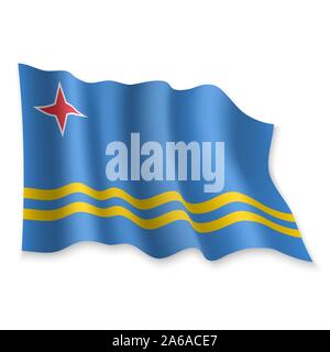 3D Realistic waving Flag of Aruba on white background