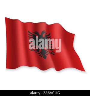 3D Realistic waving Flag of Albania on white background Stock Vector