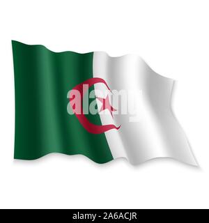 3D Realistic waving Flag of Algeria on white background Stock Vector