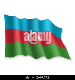3D Realistic waving Flag of Azerbaijan on white background Stock Vector
